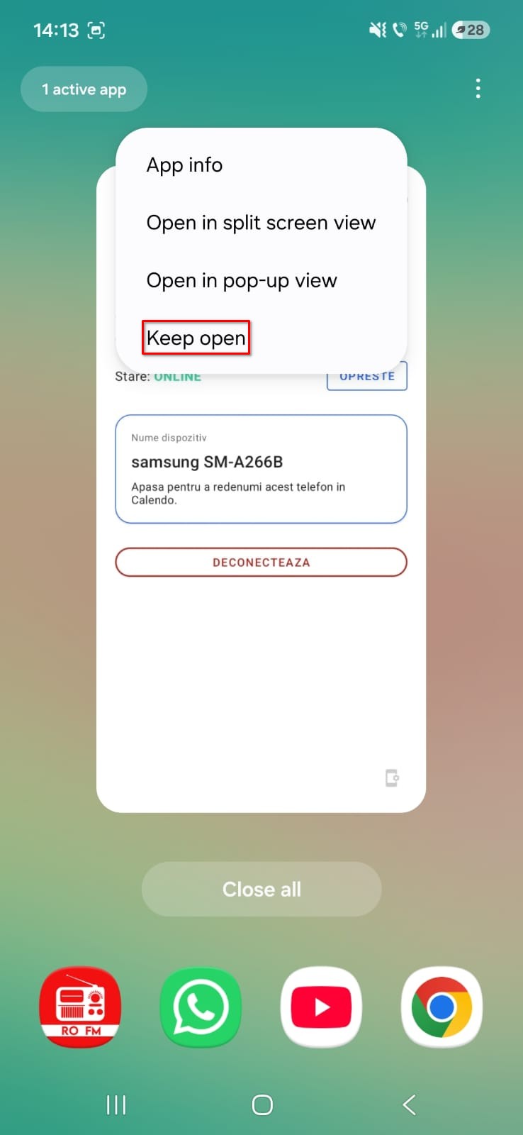 Tap the icon at the top and select Keep open